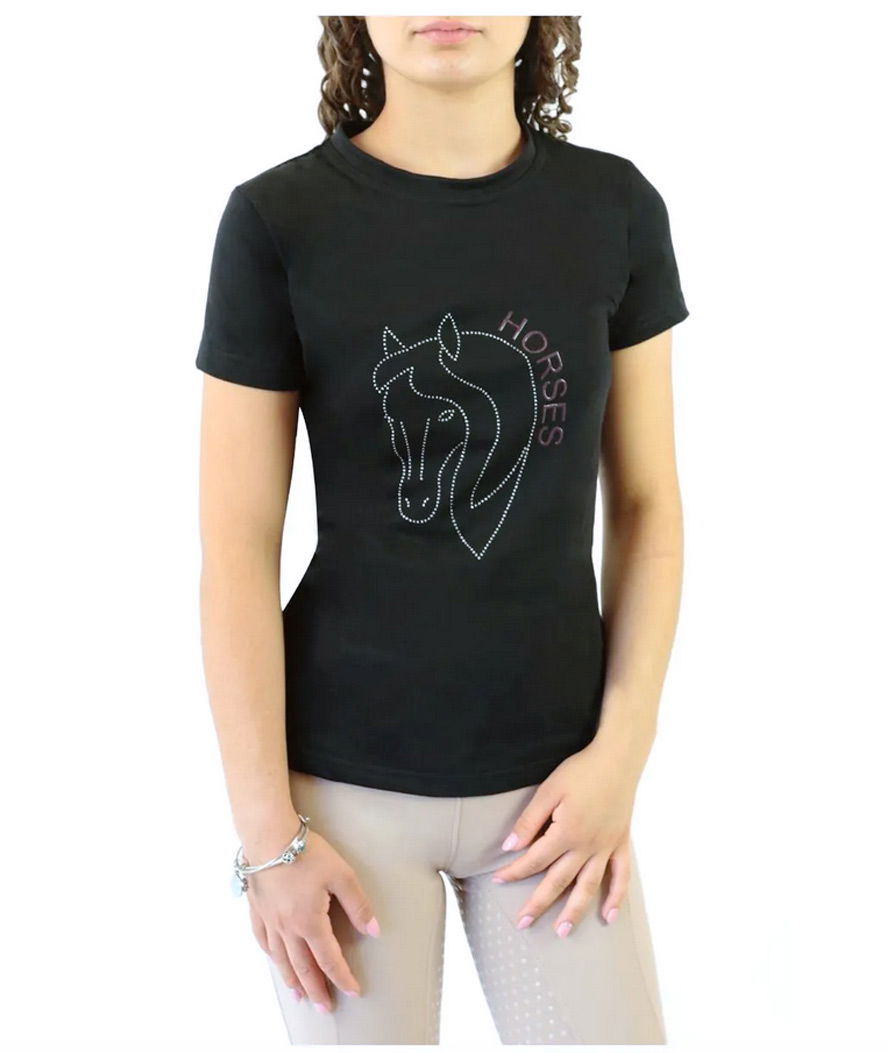 T-shirt equitazione donna con stampa glitter