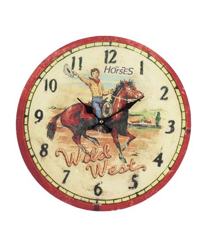 Orologio tondo in legno da parete modello Wild West