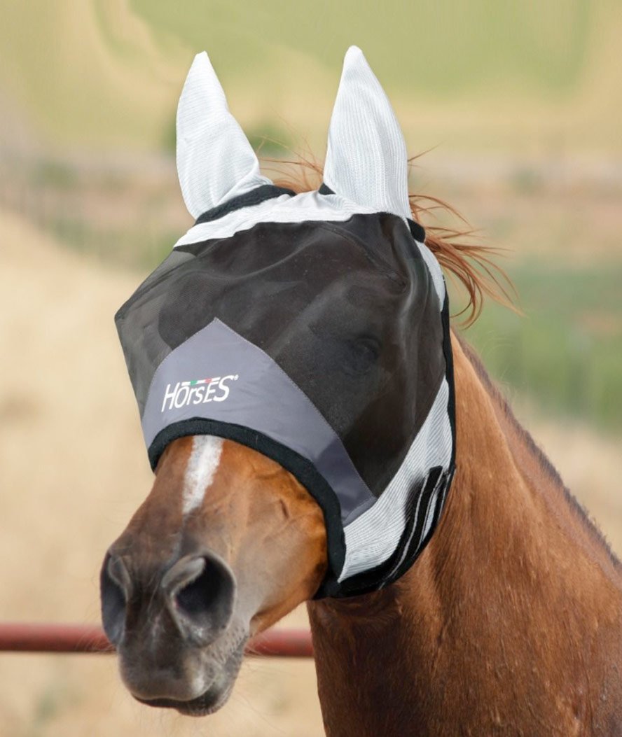 Maschera antimosche in tessuto con rete fine e bordi in pile Fly Shield per cavalli