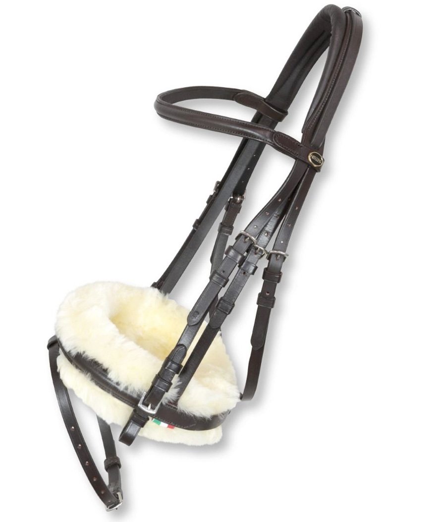 Briglia inglese in cuoio modello Tubinga con doppia capezzina e chiudibocca removibile