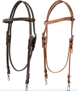 Briglia americana Tehua in cuoio con frontalino liscio e moschettoni per morso filetto