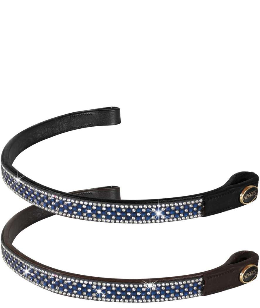 Frontalino per briglia inglese in cuoio con file di strass Blue Diamond