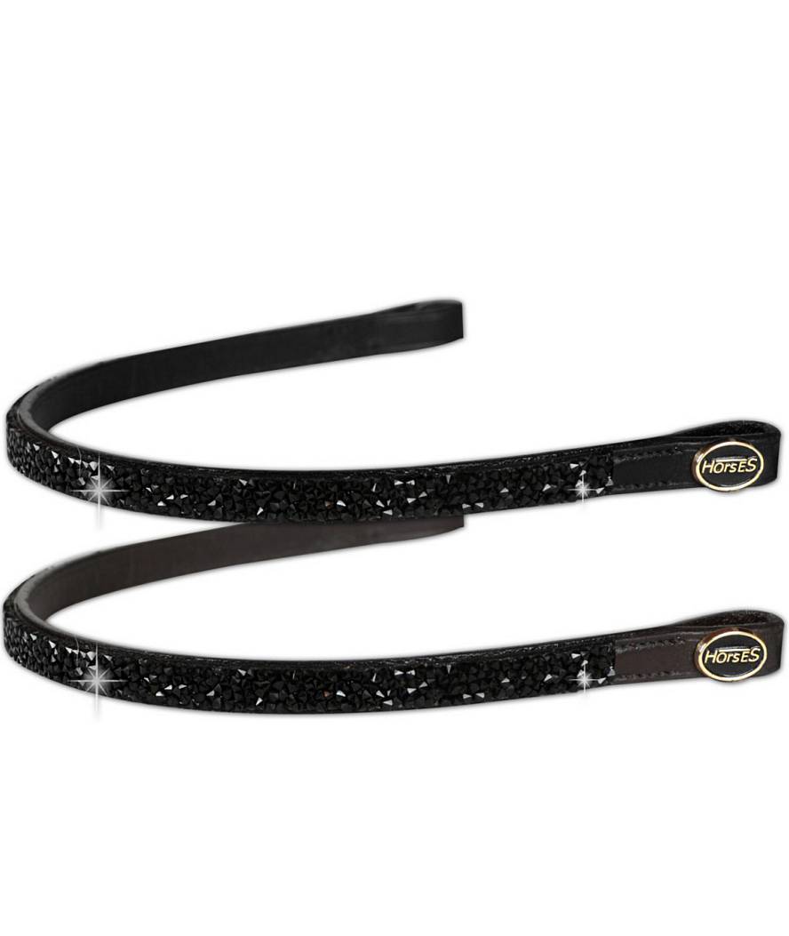 Frontalino per briglia inglese in cuoio tempestato di strass neri modello Black Spark