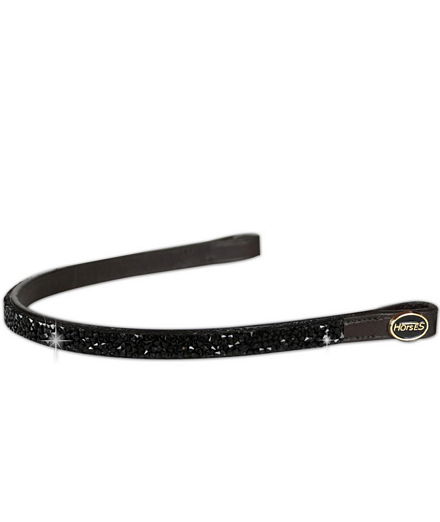 Frontalino per briglia inglese in cuoio tempestato di strass neri modello Black Spark - foto 1