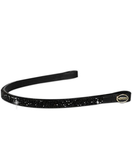 Frontalino per briglia inglese in cuoio tempestato di strass neri modello Black Spark - foto 2