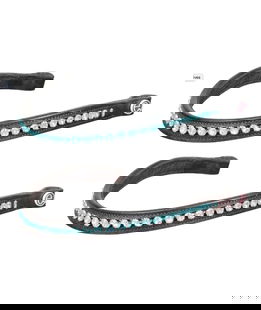 Frontalino per cavalli modello Aqua Nives in cuoio morbido con una fila di brillanti colore celeste