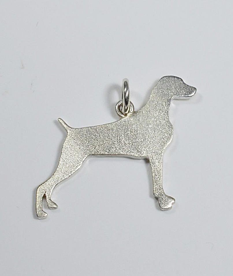 PROMOZIONE Ciondolo in argento con sagoma di cane razza Weimaraner, completo di girocollo in caucciù