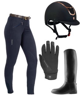 Set abbigliamento equitazione DONNA composto da pantalone, casco, guanti e stivali COLORI A SCELTA