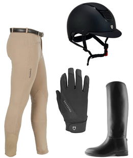 Set abbigliamento equitazione UOMO composto da pantalone, casco, guanti e stivali COLORI A SCELTA