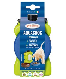 Borraccia Aquarock multifunzione con ciotole incorporate e portasacchetti igienici per cani e gatti