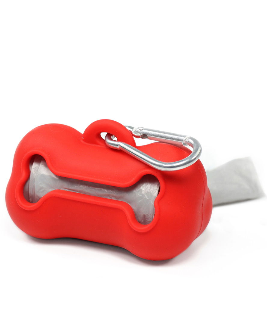 Dispenser in silicone a forma di osso rosso con rotolo per cani - foto 1