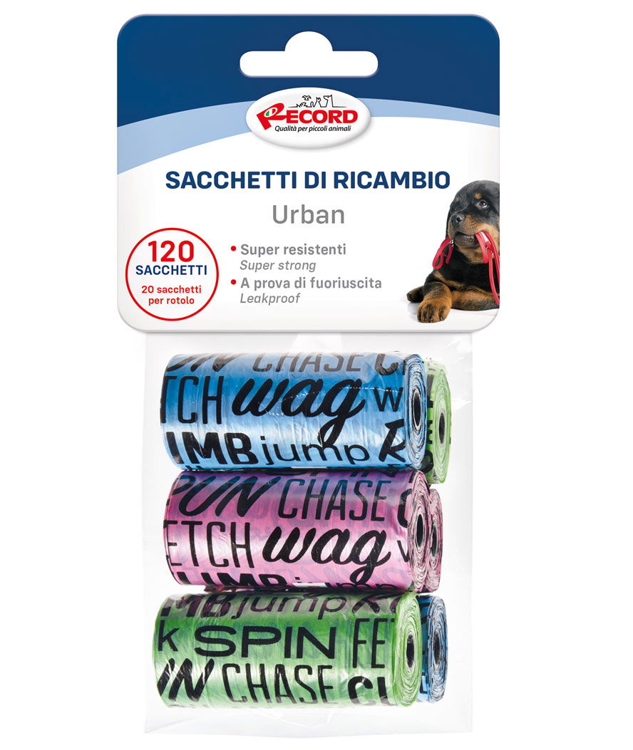 Ricariche sacchetti igienici per cani modello Urban 6 rotoli da 20 sacchetti