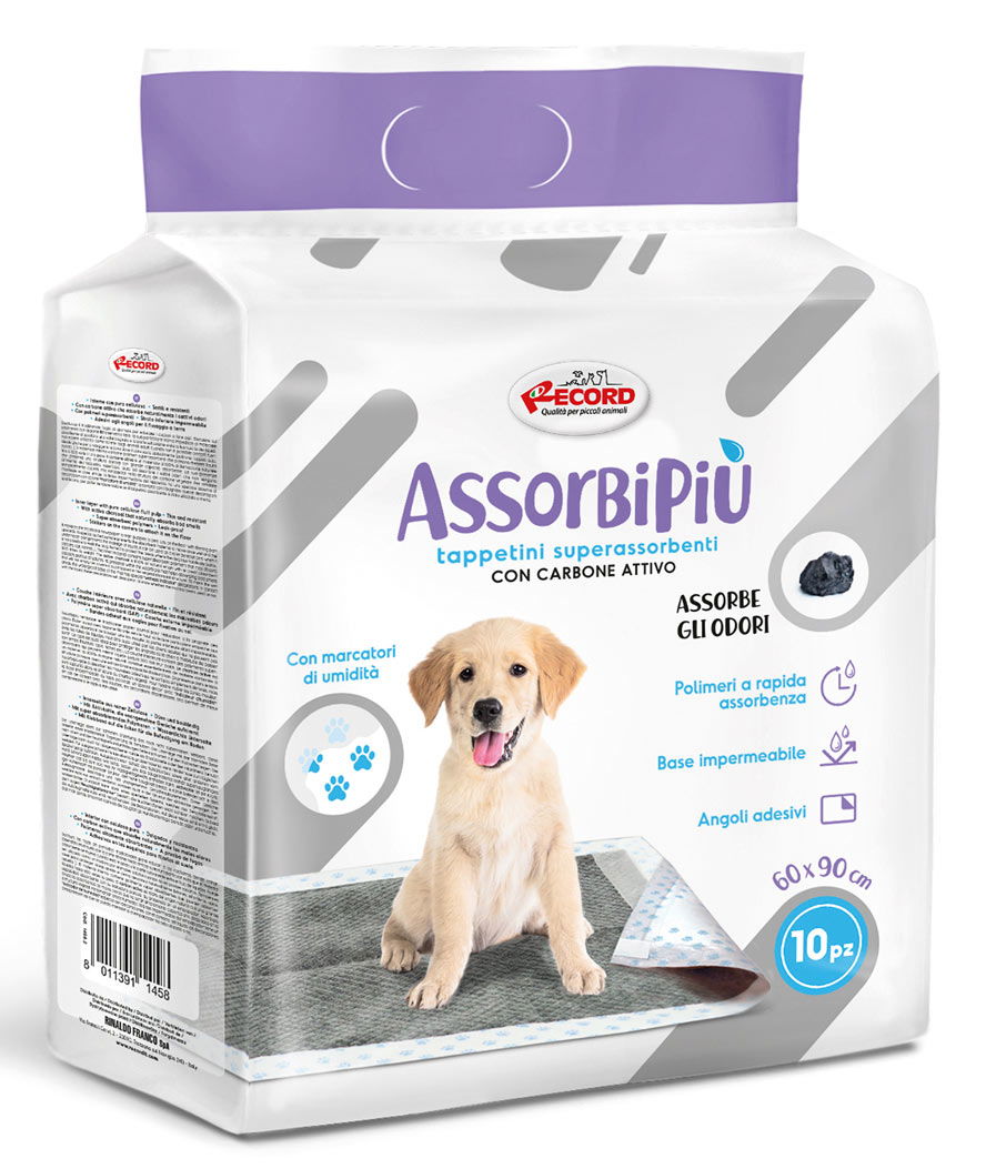 10 tappetini Assorbipiù assorbenti odour control al carbone attivo con angoli adesivi per cani 60x90cm