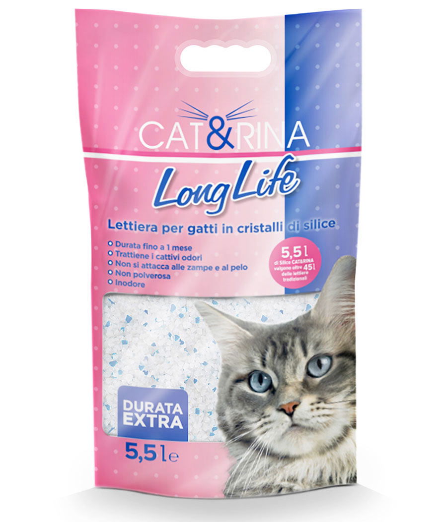 Long Life lettiera per gatti in cristalli di silice inodore 5,5 lt