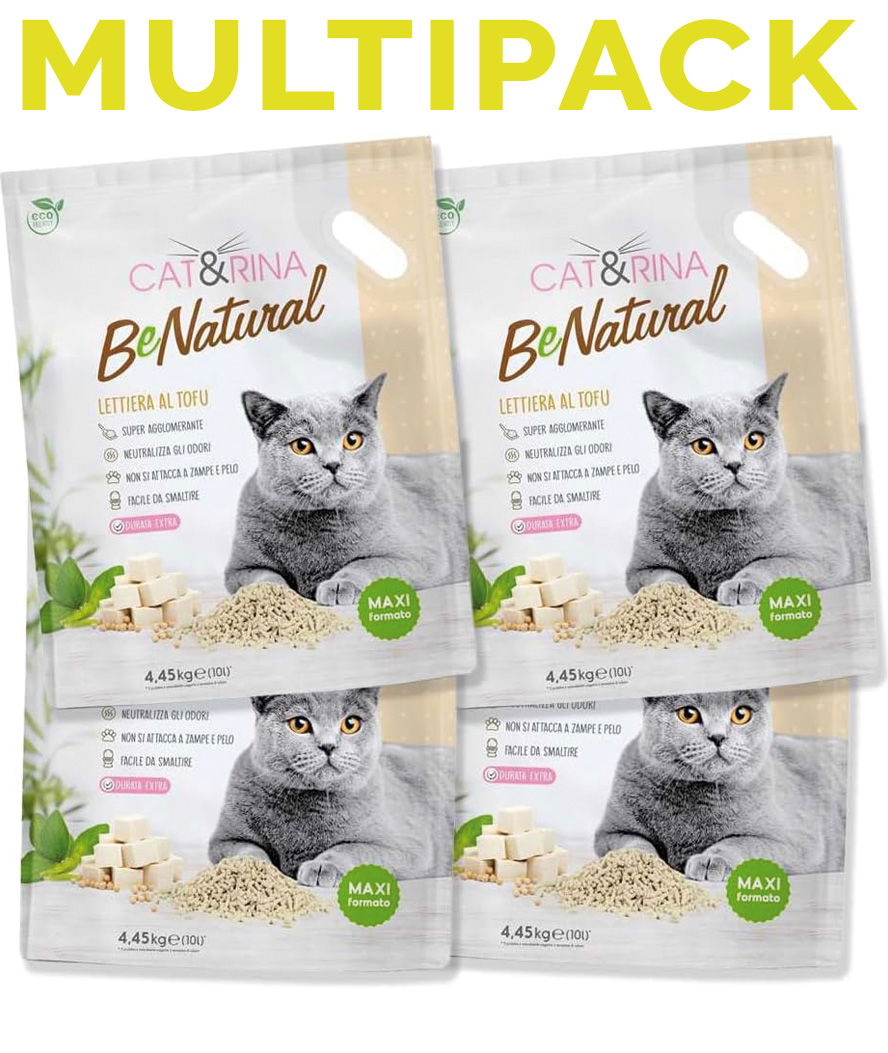 SET 4 PZ Cat&Rina Benatural lettiera per gatti al tofu Classica 10 litri maxi formato