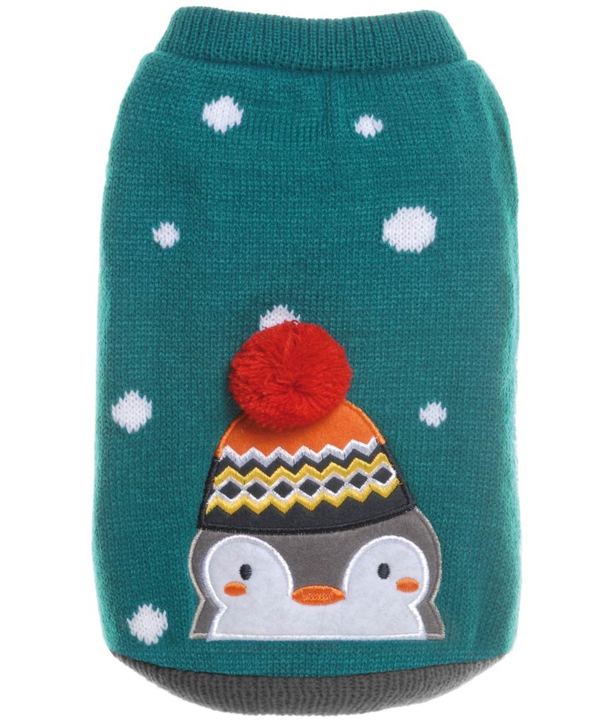 Maglione di Natale modello Pinguino con pompon a mezza manica per cani