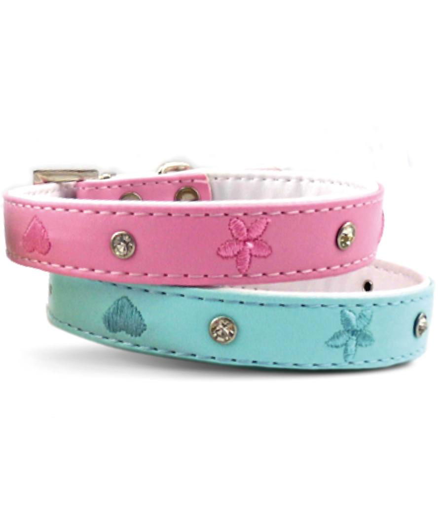 Collare con strass e ricami a forma di cuore e fiori modello Spring per cani