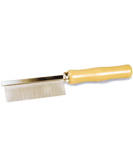 Pettine in metallo a denti fini con manico in legno