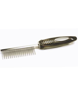Pettine in metallo a denti alternati fini con manico in gomma Linea Black