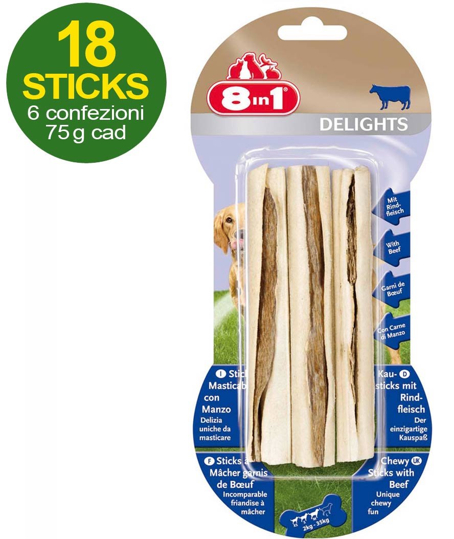 18 Sticks Delights con carne di manzo - OFFERTA RISPARMIO 6 confezioni da 3 sticks ciascuna