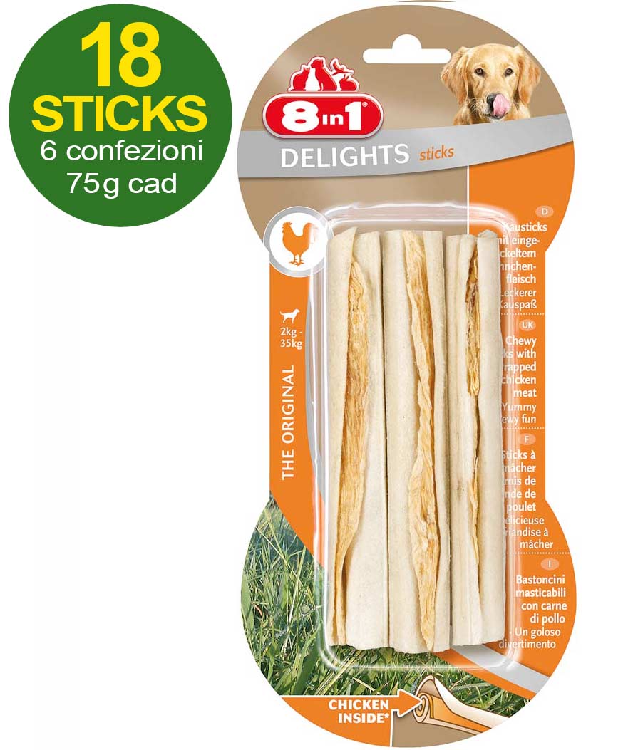 18 Sticks Delights con carne di pollo - OFFERTA RISPARMIO 6 confezioni da 3 sticks ciascuna