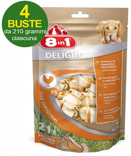 84 Ossa Delight taglia XS con carne di pollo per cani 4 buste da 21 ossa cad