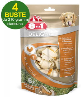 Ossa Delight 6 pezzi taglia S con carne di pollo per cani 4 buste da 210g cad