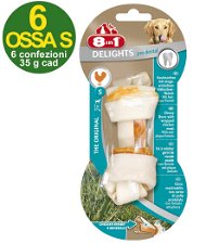 6 Ossa Delights pro dental taglia S per cani con carne di pollo antiplacca 6 confezioni da 35g cad