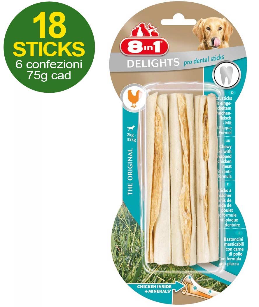 18 Sticks Pro dental con carne di pollo antiplacca - OFFERTA RISPARMIO 6 confezioni da 3 stick ciascuna