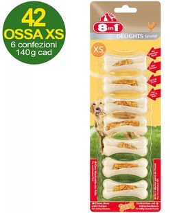 42 Ossa Delight Strong taglia XS al gusto pollo - OFFERTA RISPARMIO 6 confezioni da 7 ossa cad