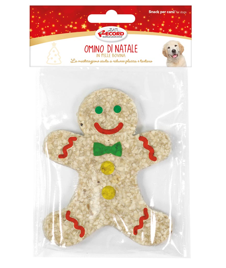 Snack per cani Omino di Natale in pelle bovina da masticare