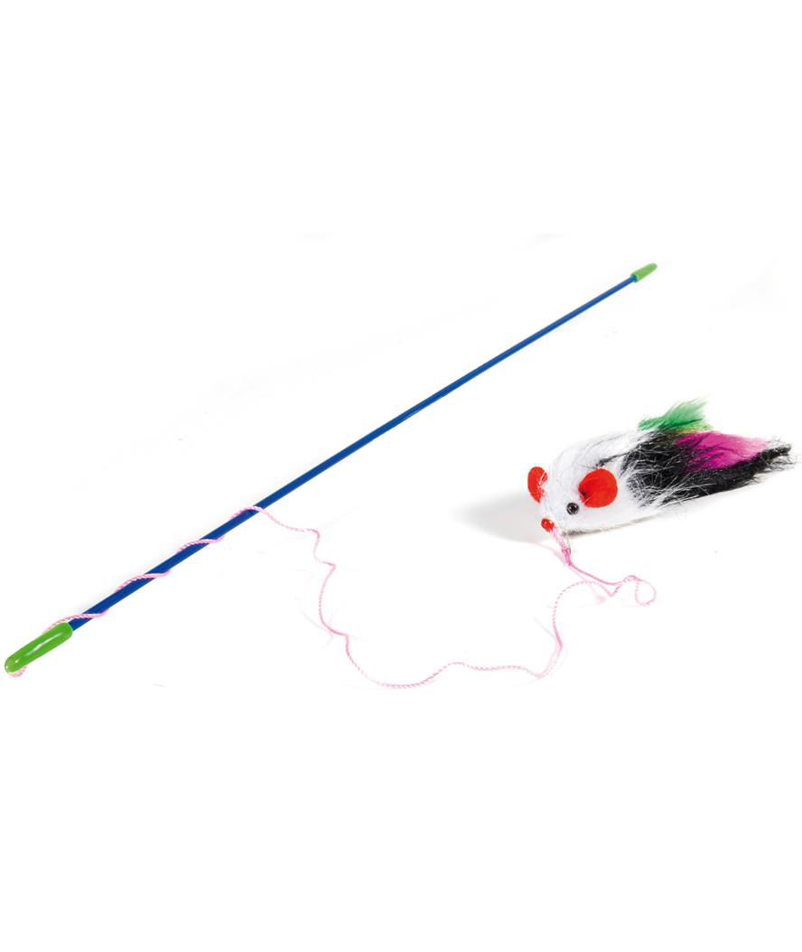 Stuzzicagatto cannetta con topo arcobaleno per gatti 46 cm