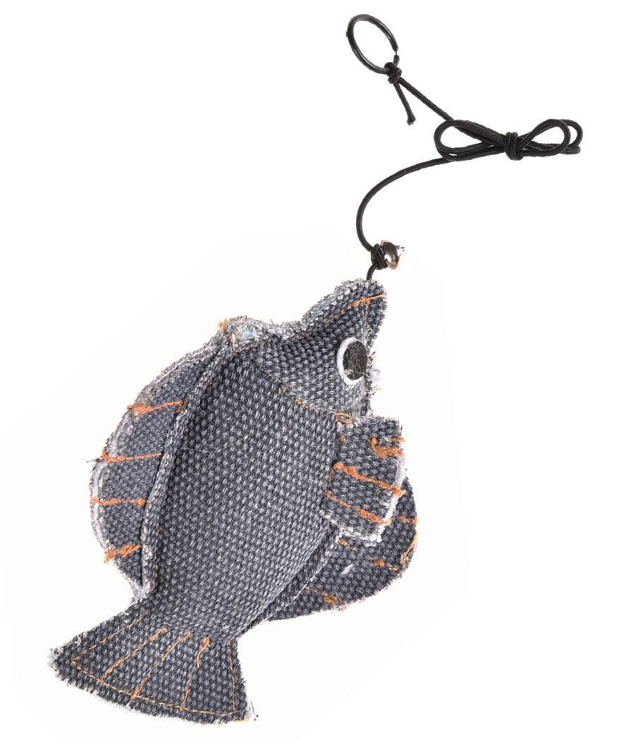 Gioco in tela con catnip elastico e anello per gatti modello pesce 10 cm