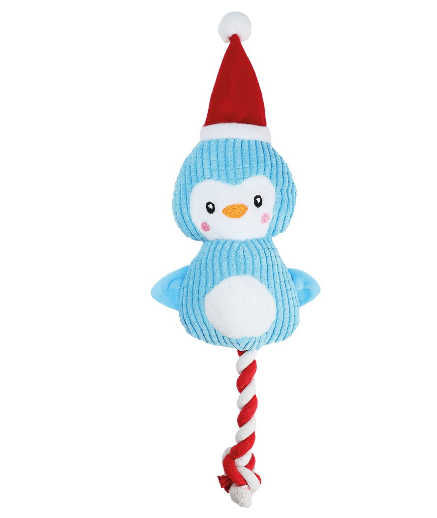 Peluche Pinguino di Natale con corda e squeaker per cani