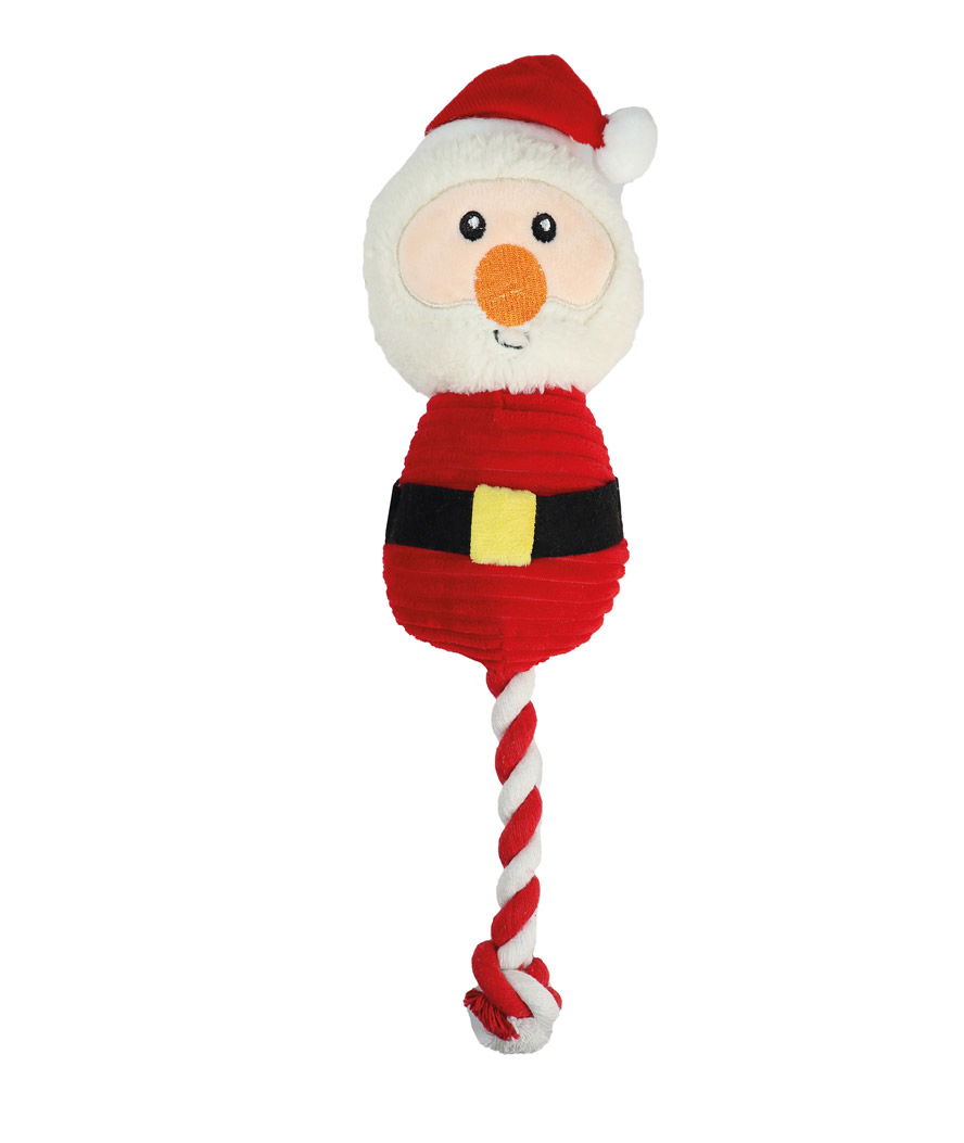 Peluche Babbo Natale con corda e squeaker sonoro per cani