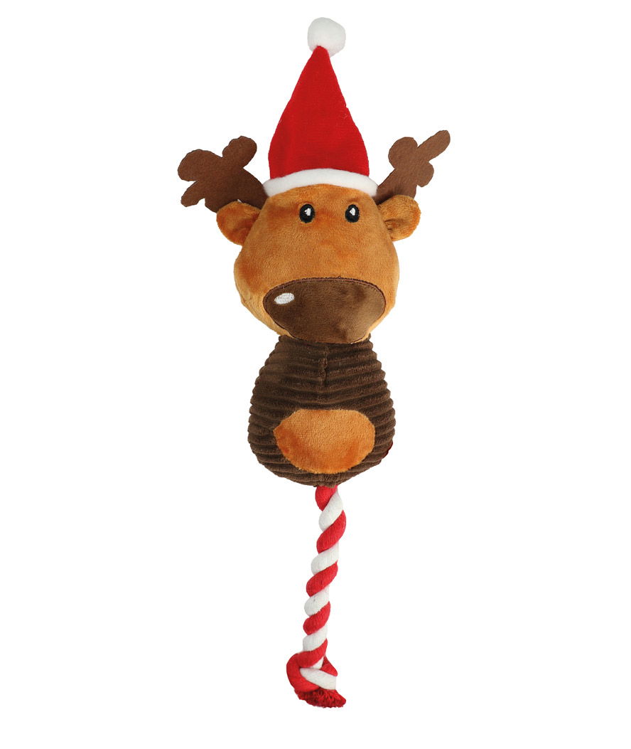 Peluche Renna di Natale con corda e squeaker per cani