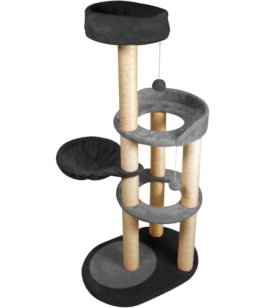 Tiragraffi grande con colonne a diversi livelli e palline per gatti