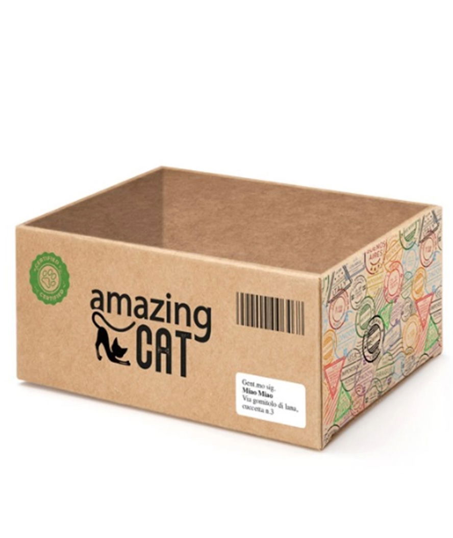 Scatola tiragraffi in cartone con catnip per gatti