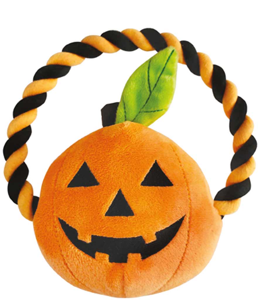 Peluche Horror zucca con corda per cani Halloween