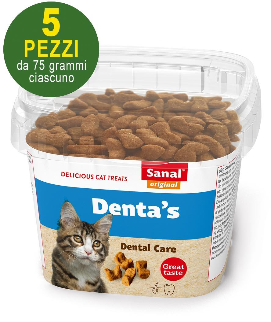 PROMOZIONE Bocconcini Sanal Denta's per gatti 5 pezzi da 75g cad