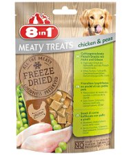 Meaty Treats Snack liofilizzati con pollo e piselli 8 confezioni da 50g ciascuna per cani