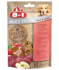 Meaty Treats Snack liofilizzati con anatra e mela 8 confezioni da 50g ciascuna per cani