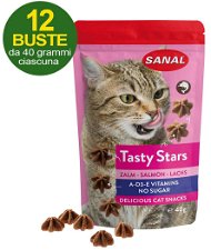 Snack Sanal Tasty Star al salmone per gatti 12 buste da 40g cad