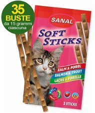 Soft stick Sanal al salmone e trota per gatti 35 buste da 15g cad
