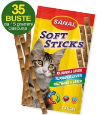Soft stick Sanal al tacchino e fegato per gatti 36 buste da 15g cad