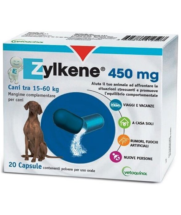 Mangime complementare Zylkène 450 mg per aiutare il tuo amico animale ad affrontare le situazioni stressanti