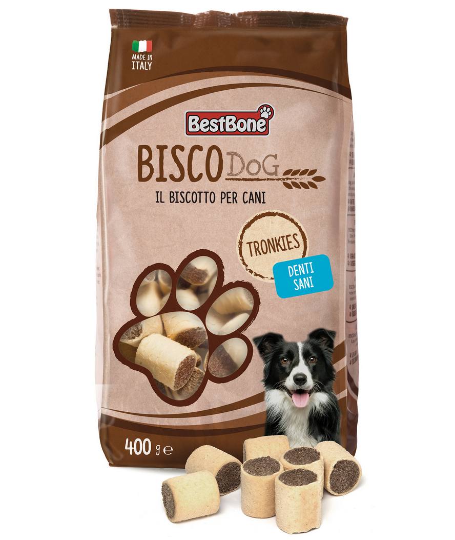 Biscotti Tronkies al gusto maiale e pollo ricchi di proteine denti sani per cani