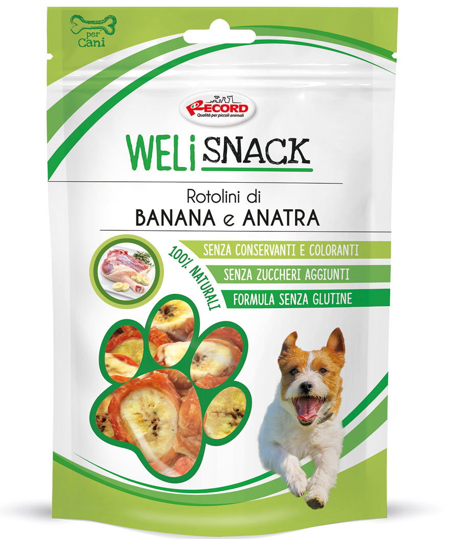 Rotolini di anatra e banana Weli Snack fonte di potassio e vitamine per cani