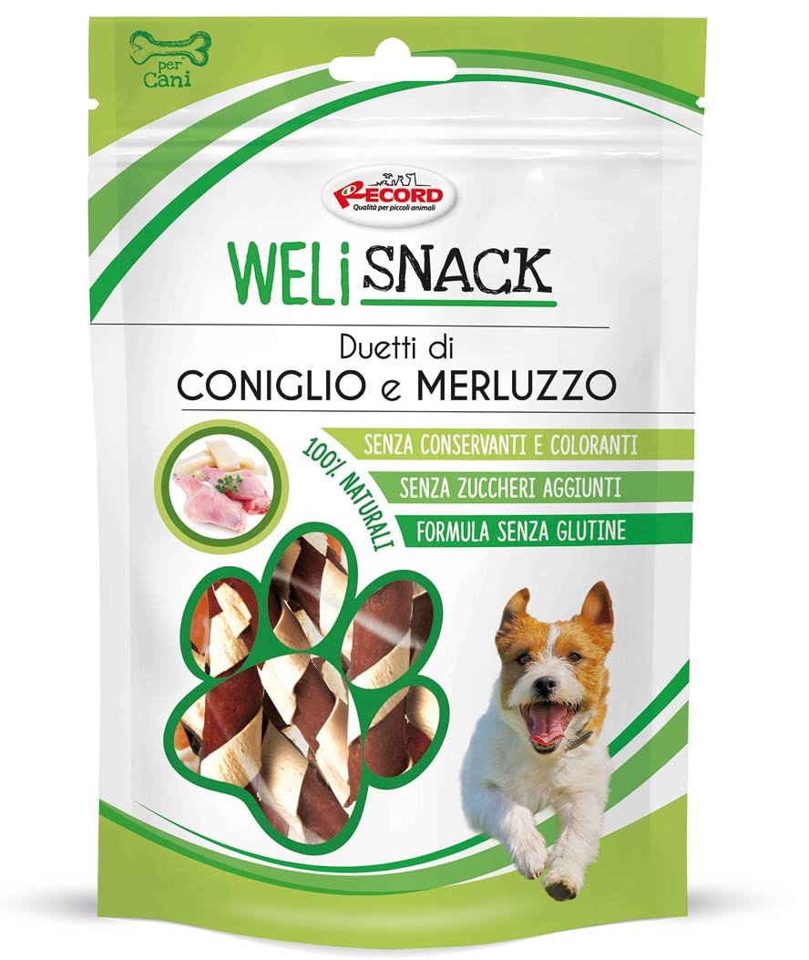 Duetti di coniglio e merluzzo Weli snack ideali per problemi digestivi per cani