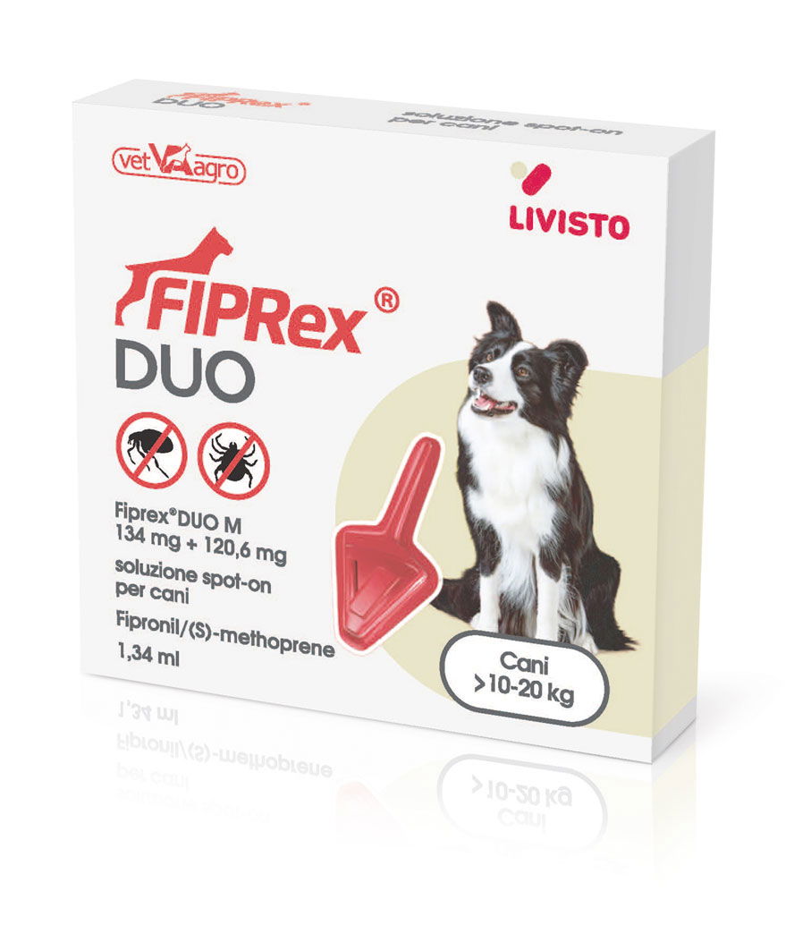 Fiprex Duo Spot-on contro pulci, zecche, pidocchi e acari 1 pipetta per cani da 10 a 20 Kg